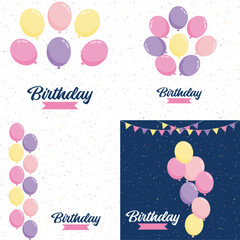 Poster - Birthday banner with frame and hand-drawn cartoon watercolor balloons symbolizing a birthday party design suitable for holiday greeting cards and birthday invitations