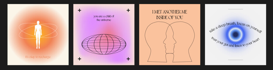 set of motivational self-development instagram post templates with motivation quotes and abstract gr