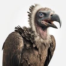 Closeup Portrait Of Proud Vulture With Its Mouth Open Isolated On A White Background