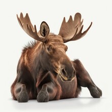 Portrait Of A Bored Sad Moose Isolated On A White Background