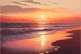 Fototapeta Niebo - Colorful illustration of sunset in the beach. Genrative AI