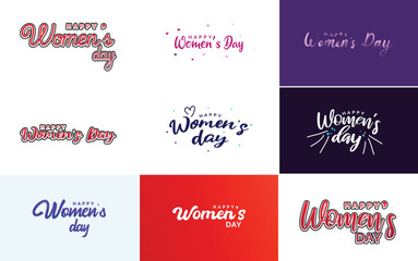 Sticker - International Women's Day lettering with a love shape. suitable for use in cards. invitations. banners. posters. postcards. stickers. and social media posts