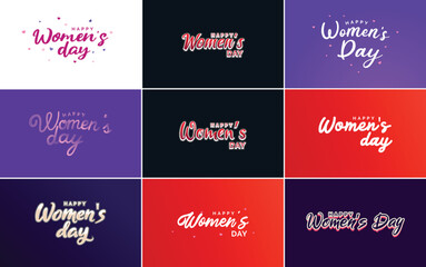 Sticker - Abstract Happy Women's Day logo with a love vector design in pink. red. and black colors