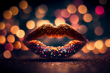 Poster - glittery lips in a light bokeh background ideal for backdrops, generative AI