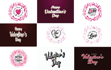 Sticker - Love word hand-drawn lettering and calligraphy with cute heart on red. white. and pink background Valentine's Day template or background suitable for use in Love and Valentine's Day concept