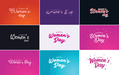 Sticker - Pink Happy Women's Day typographical design elements International Women's Day icon and symbol; minimalist design for international Women's Day concept; vector illustration