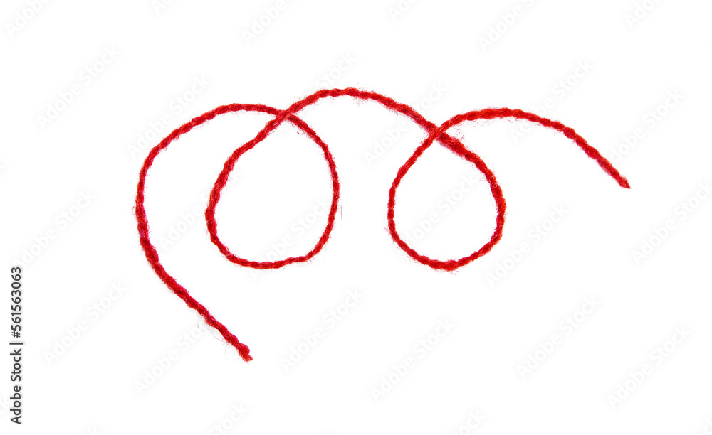 Red thread isolate on white background. Selective focus.