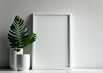 Wall Mural - Interior poster, plant pot,flower in room with white wall. 3d render