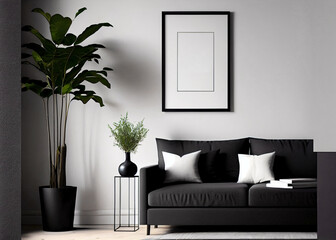 Wall Mural - Mockup poster frame in modern interior background, interior space, living room, Contemporary style, 3D render,