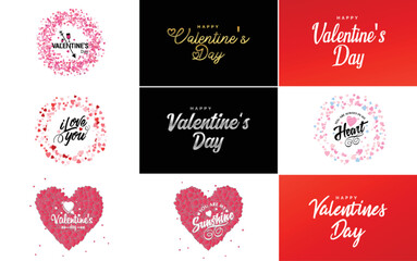 Sticker - Happy Valentine's Day typography design with a heart-shaped wreath and a watercolor texture