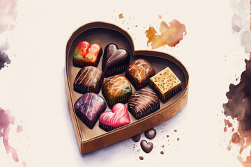 Wall Mural - Valentine's Chocolates - Watercolor (Generative Art)