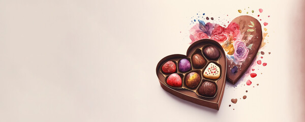 Wall Mural - Valentine's Chocolates with copy space - Watercolor (Generative Art)