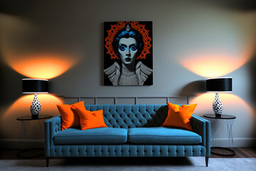 Canvas Print - The living room's contemporary sofa. Generative AI