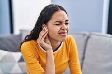 Poster - Young african american woman suffering for ear problem at home