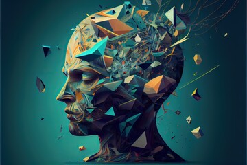 Poster - Generative AI illustration of annual collective mind concept art, exploding mind, inner world, dreams, emotions, imagination and creative mind