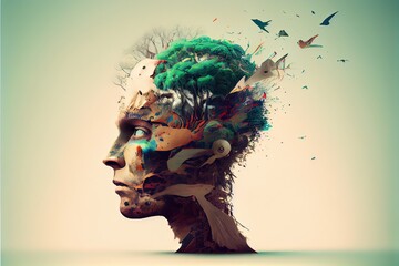Poster - Generative AI illustration of annual collective mind concept art, exploding mind, inner world, dreams, emotions, imagination and creative mind