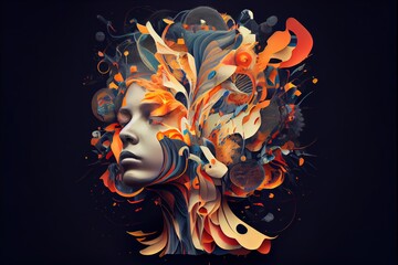 Poster - Generative AI illustration of annual collective mind concept art, exploding mind, inner world, dreams, emotions, imagination and creative mind
