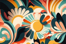  A Colorful Flower Pattern With A Black Background And A White Background With A Yellow Center And A Blue Center And A Green Center And A Yellow Center With A White Center And Orange Center And.