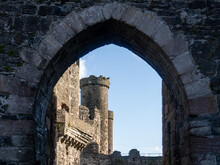 Conwy, North Wales, United Kingdom: Conwy Castle Fortification Built By Edward I, During His Conquest Of Wales. View Through Gate From West Barbican Into Inner Ward And Towers.