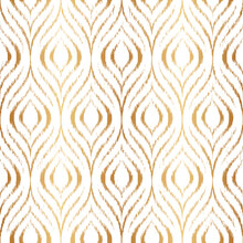 Peacock Feather Seamless Pattern. Repeating Gold Bohemian Ornament. Abstract Golden Wallpaper. Repeated Geometric Motif For Design Print. Repeat Geometry Line. Ogee Navajo Texture. Vector Illustration