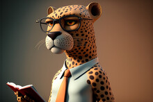 3d Character Of A Leopard Using Glasses.Generative AI