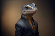portrait of a salamander dressed in a formal business suit, generative ai
