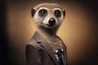 Portrait of a meerkat dressed in a formal business suit,  generative ai