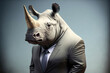 Portrait of a rhinoceros dressed in a formal business suit,  generative ai