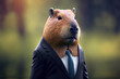Portrait of a capybara dressed in a formal business suit,  generative ai