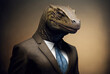 Portrait of a iguana dressed in a formal business suit,  generative ai