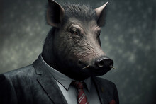 Portrait Of A Boar Dressed In A Formal Business Suit,  Generative Ai