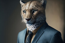 Portrait Of A Felidae Dressed In A Formal Business Suit,  Generative Ai