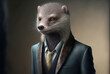Portrait of a mink  dressed in a formal business suit,  generative ai