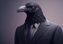 Portrait Of A Raven Dressed In A Formal Business Suit, Generative Ai