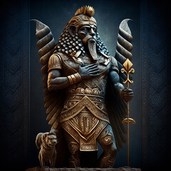 Canvas Print - Ancient Sumerian mythology. An,ancient Sumerian mythological god. Created with Generative AI technology.