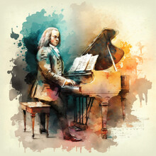 Johann Sebastian Bach Watercolor Painting Generative Ai