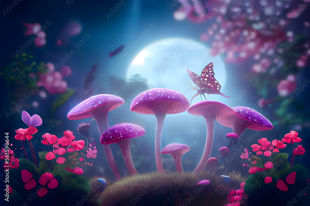 Illustration Stock Magical fantasy mushrooms in an enchanted fairy tale ...