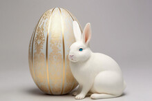 Easter Bunny With  Golden Easter Egg, Generative Ai