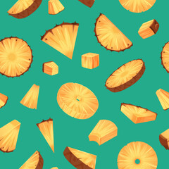 Sticker - Pineapple pattern. Sliced food in cartoon style tropical healthy ananas exact vector seamless background