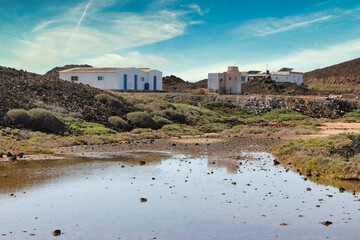 Buildings at El Puertito, Isla de Lobos Natural Park, Canary Islands, Spain