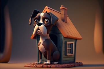 Wall Mural - A cute dog in a cute toy doghouse