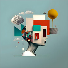 Brainstorm Whit New Creative Ideas, Art Collage Illustration Generative AI