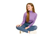 © Asier - Young redhead woman sitting on the floor cut out isolated sad, serious face, feeling miserable and displeased.