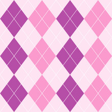 Argyle Plaid. Scottish Pattern In Pink And  Purple Rhombuses. Scottish Cage. Traditional Scottish Background Of Diamonds. Seamless Fabric Texture.