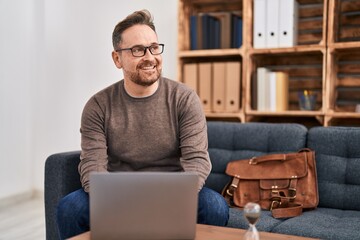 Sticker - Young caucasian man business worker using laptop working at office