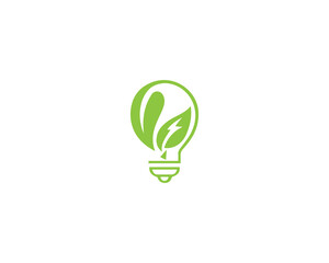 Sticker - Green Energy Bulb Logo Design Element With Lightning Bolt Sign Vector Template.