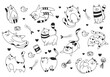 Doodle sketch line art animal cats characters hand drawn isolated set. Modern simple line outline style. Vector cartoon graphic design element illustration