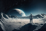 Fototapeta Do pokoju - astronaut standing on the moon looking at earth, art illustration 
