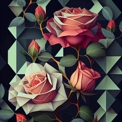 Wall Mural - Geometric roses pattern generative ai