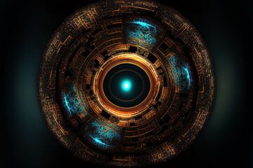 Wall Mural - futuristic neon abstract circle, circular mart system. science fiction disc with navigation. ai